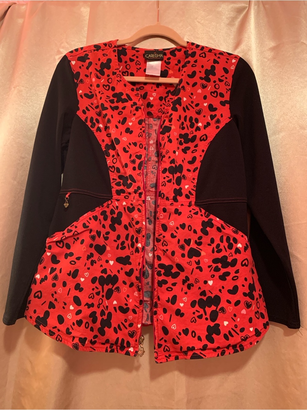 Careisma ❤️Red Black ❤️Heart-Print Jacket or long sleeve scrub top❤️❤️❤️❤️❤️